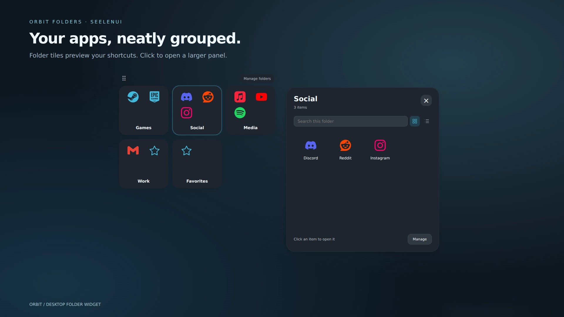 Orbit Folders - Widget screenshot - Seelen UI