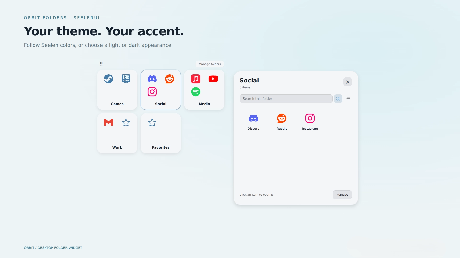 Orbit Folders - Widget screenshot - Seelen UI
