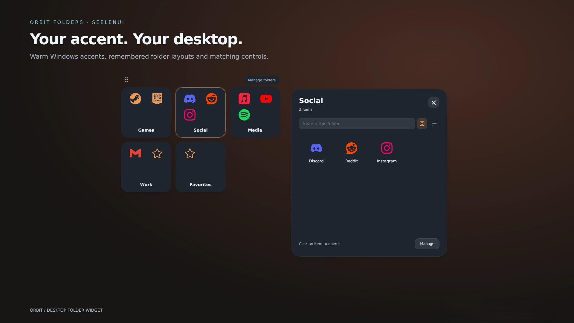 Orbit Folders - Widget screenshot - Seelen UI