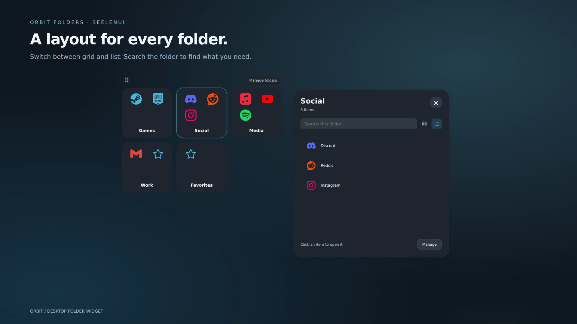 Orbit Folders - Widget screenshot - Seelen UI