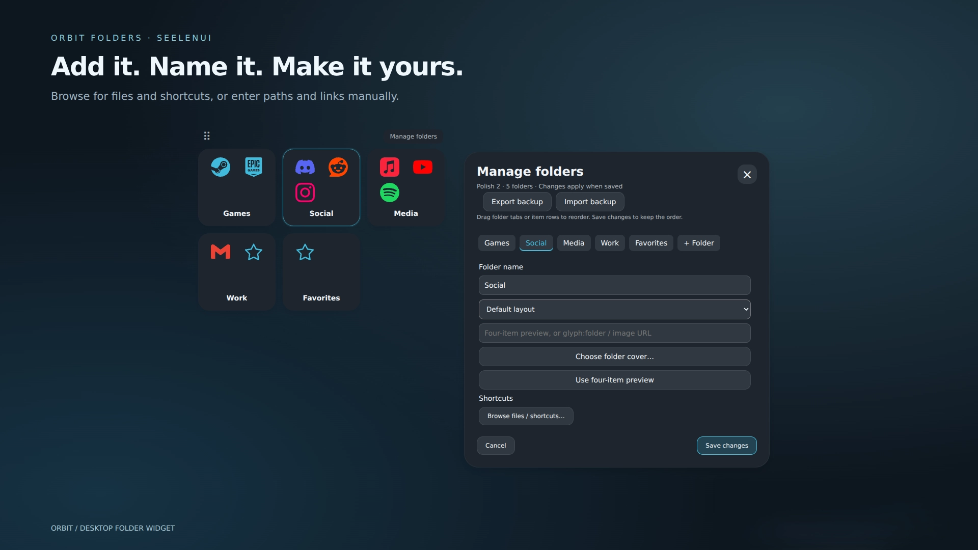 Orbit Folders - Widget screenshot - Seelen UI