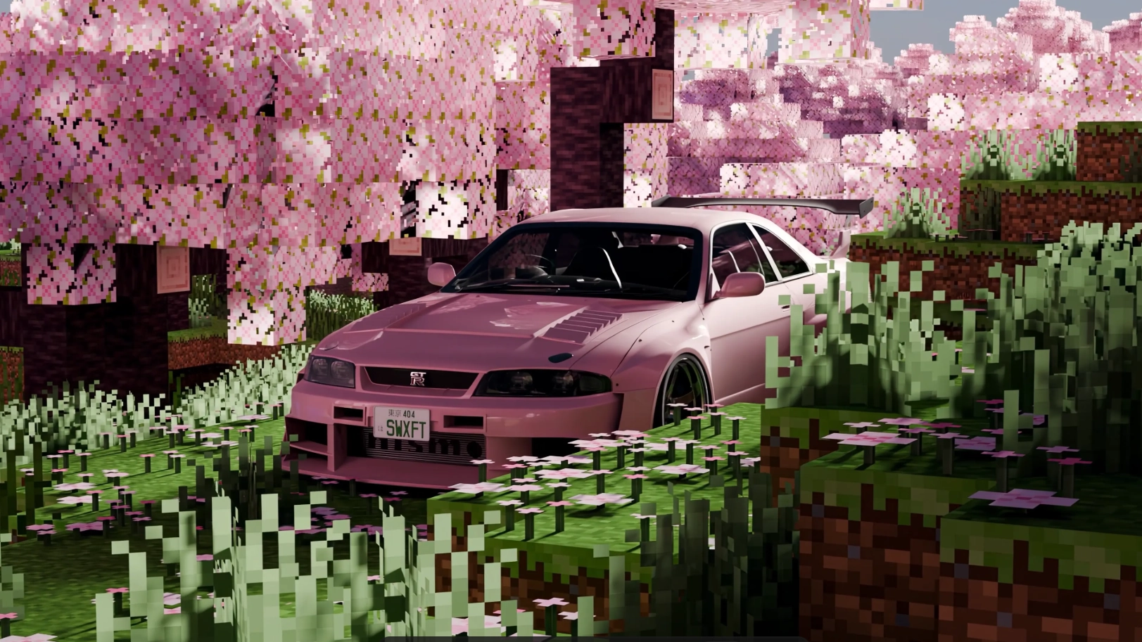 Pink Nissan Skyline IX R33 x Minecraft (Live) - Wallpaper screenshot - Seelen UI