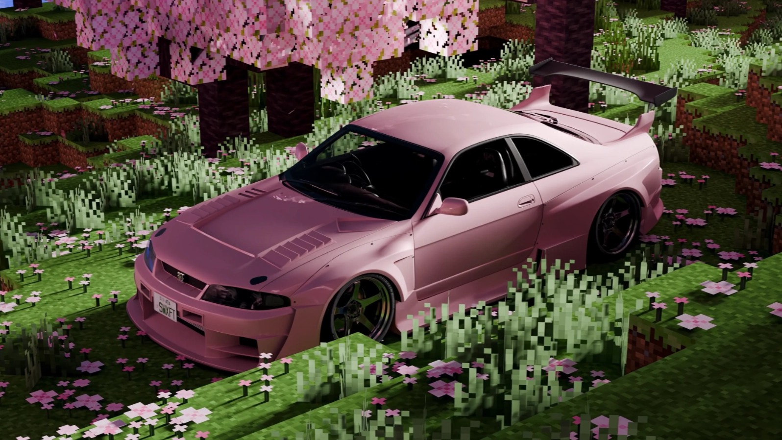 Pink Nissan Skyline IX R33 x Minecraft (Live) - Wallpaper screenshot - Seelen UI