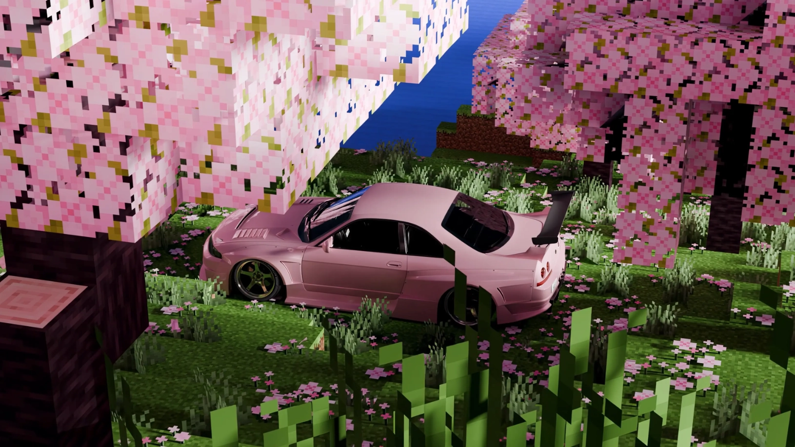 Pink Nissan Skyline IX R33 x Minecraft (Live) - Wallpaper screenshot - Seelen UI