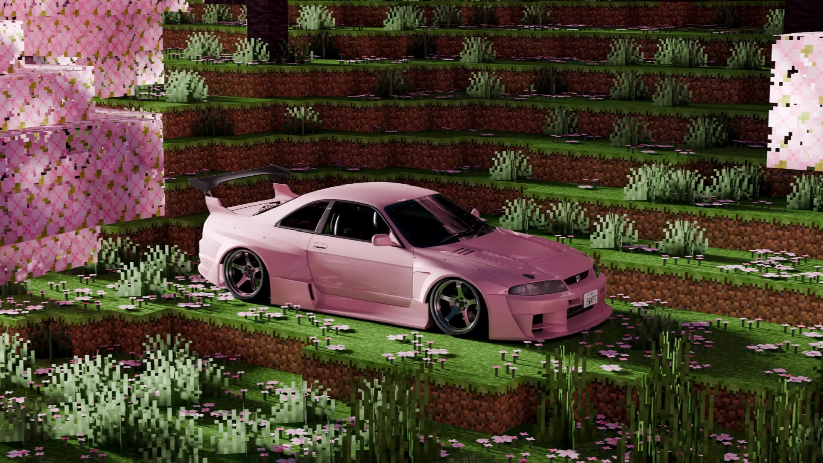 Pink Nissan Skyline IX R33 x Minecraft (Live) - Wallpaper screenshot - Seelen UI