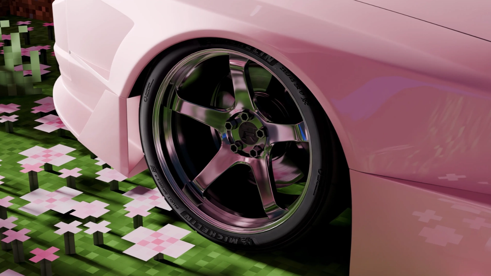Pink Nissan Skyline IX R33 x Minecraft (Live) - Wallpaper screenshot - Seelen UI