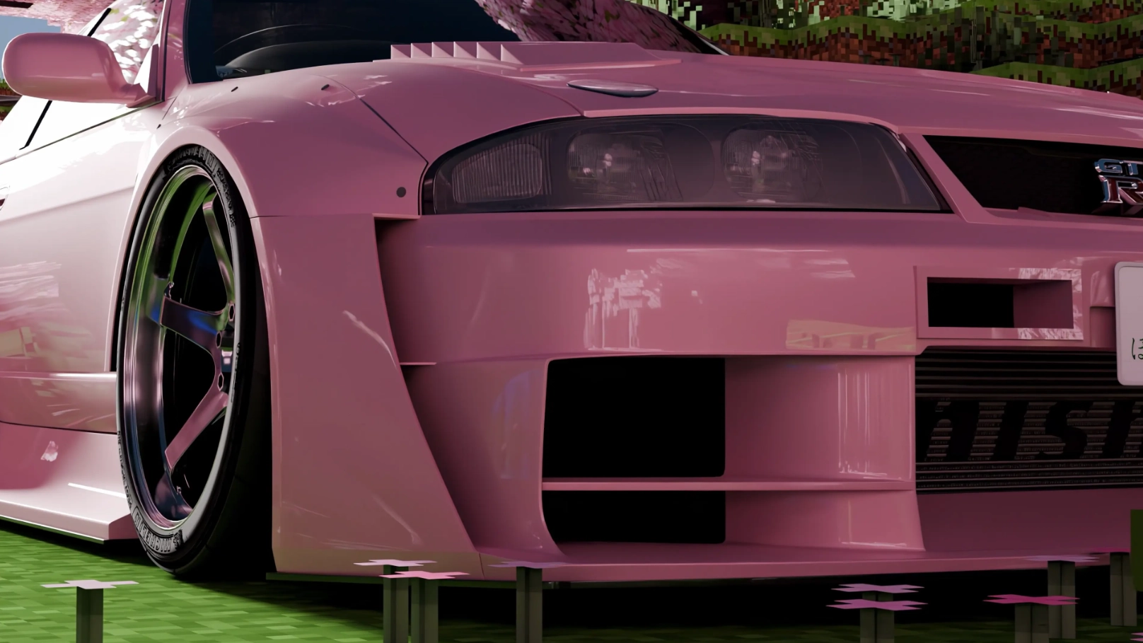 Pink Nissan Skyline IX R33 x Minecraft (Live) - Wallpaper screenshot - Seelen UI