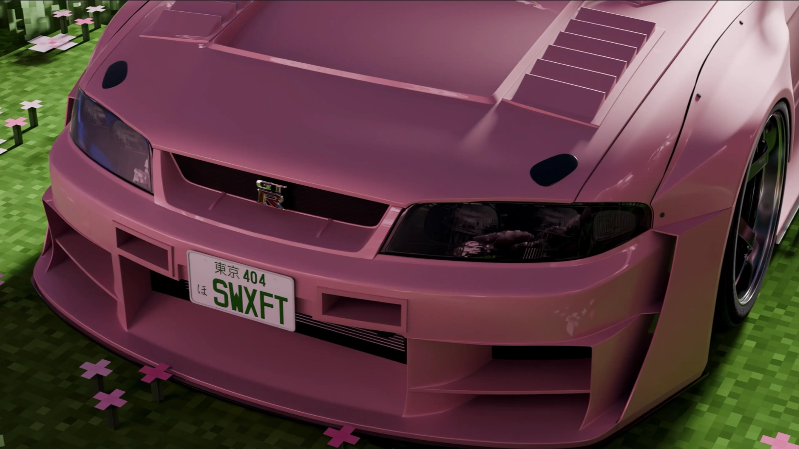 Pink Nissan Skyline IX R33 x Minecraft (Live) - Wallpaper screenshot - Seelen UI