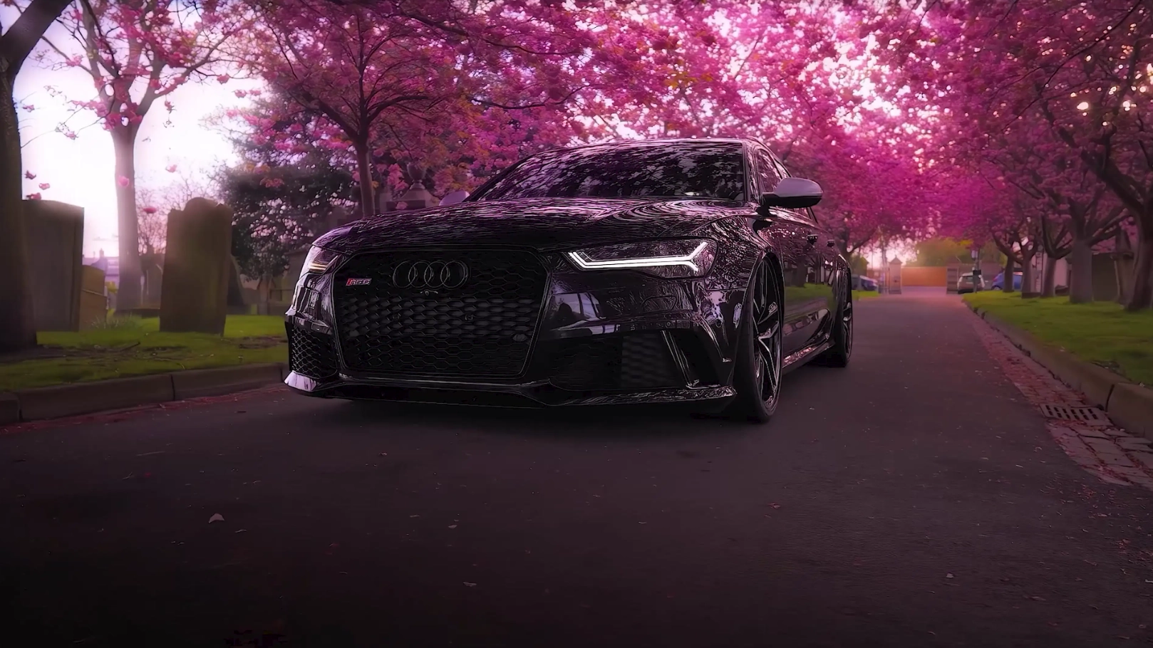 Black Audi RS6 and Rose Trees (Live) - Wallpaper screenshot - Seelen UI