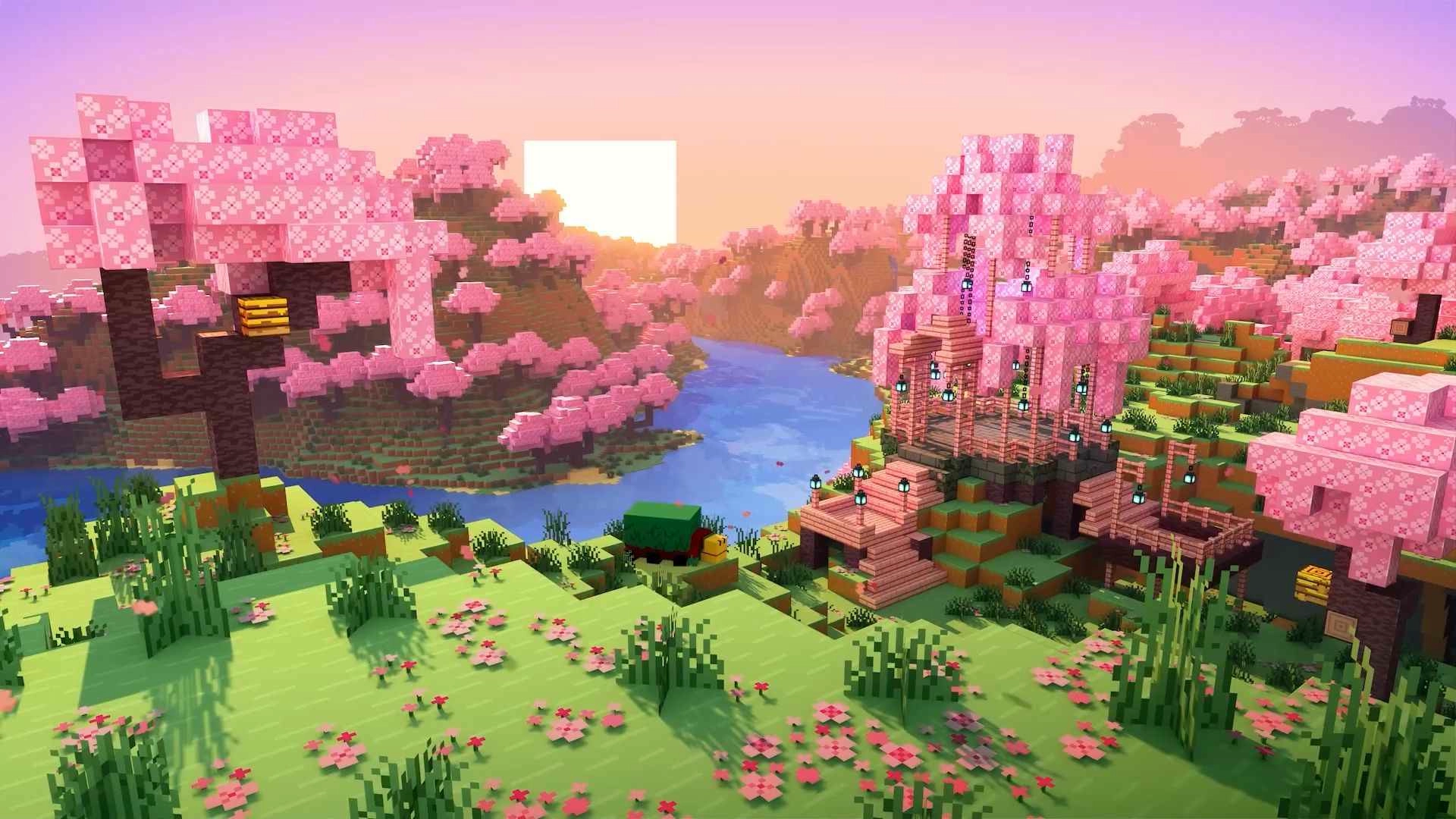 Minecraft Cherry Blossom Biome (Live) - Wallpaper screenshot - Seelen UI