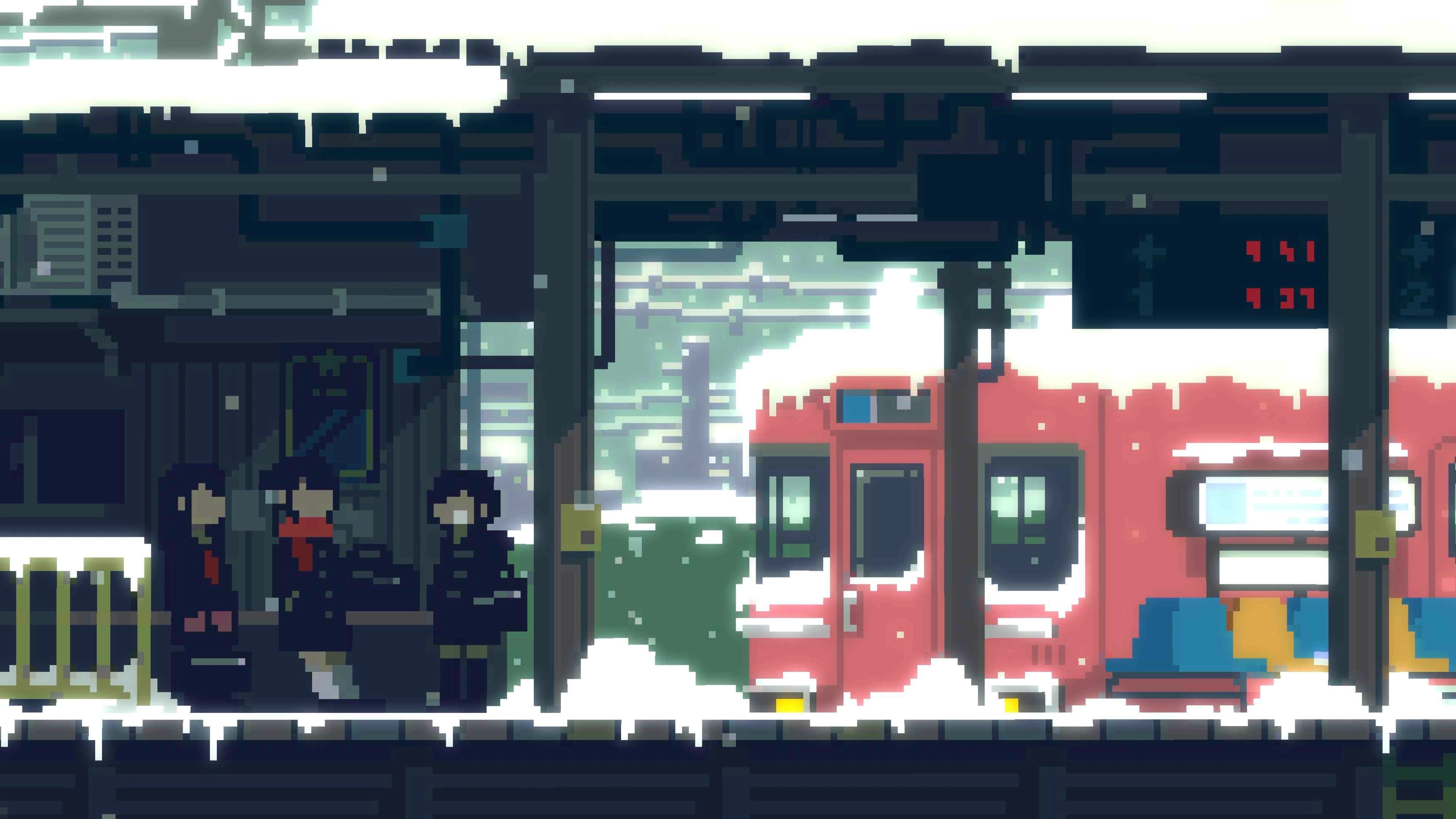 Snowy Pixel Train Station (Live) - Wallpaper screenshot - Seelen UI
