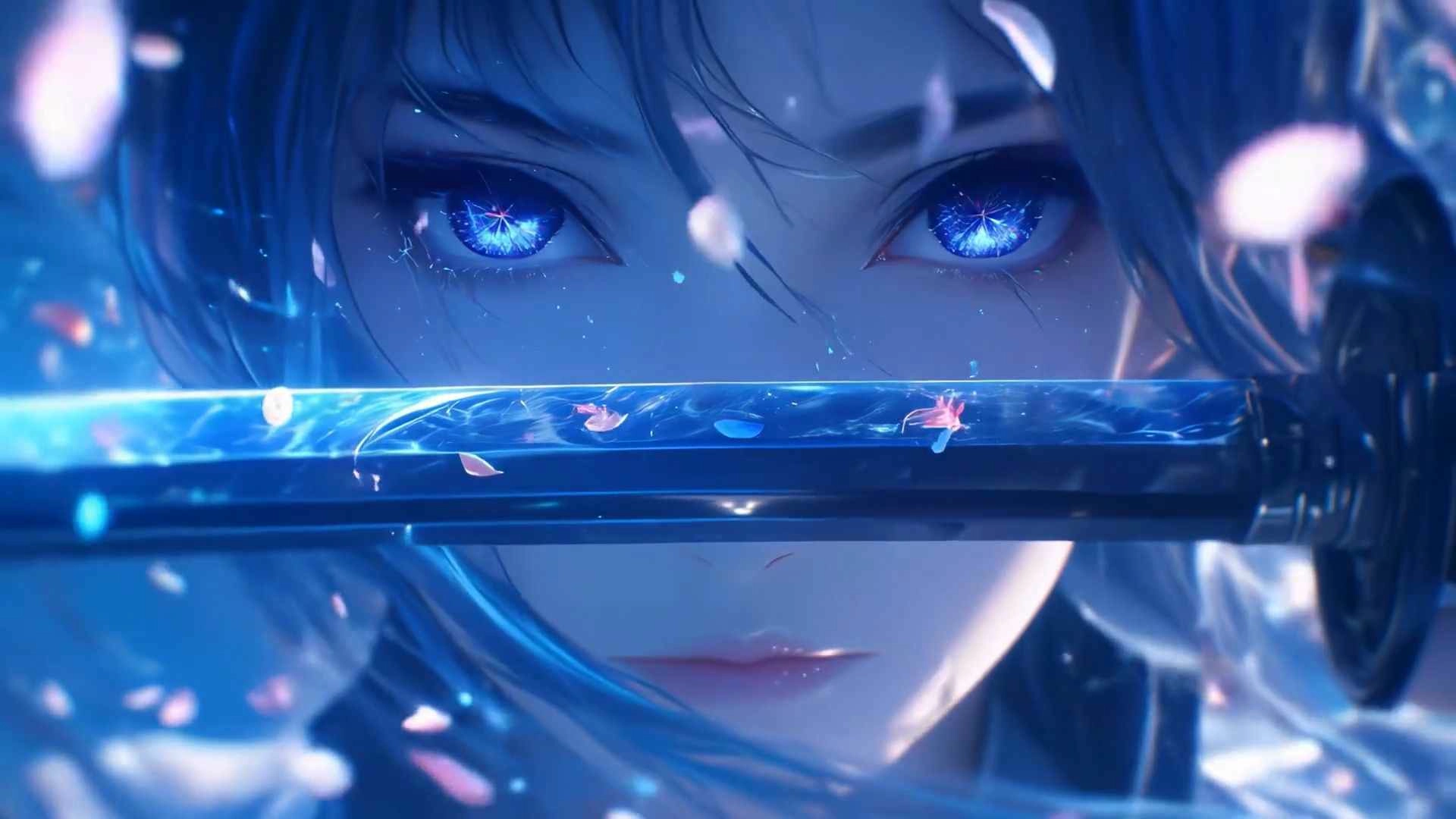 Anime Girl Sword Reflection (Live) - Wallpaper screenshot - Seelen UI