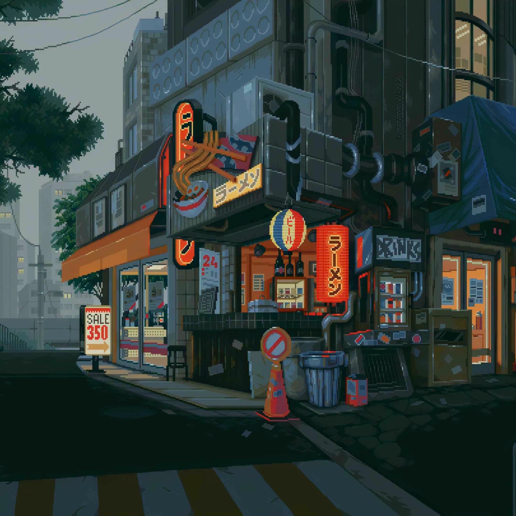 Japanese Pixel Street Corner (Live) - Seelen Carta da parati