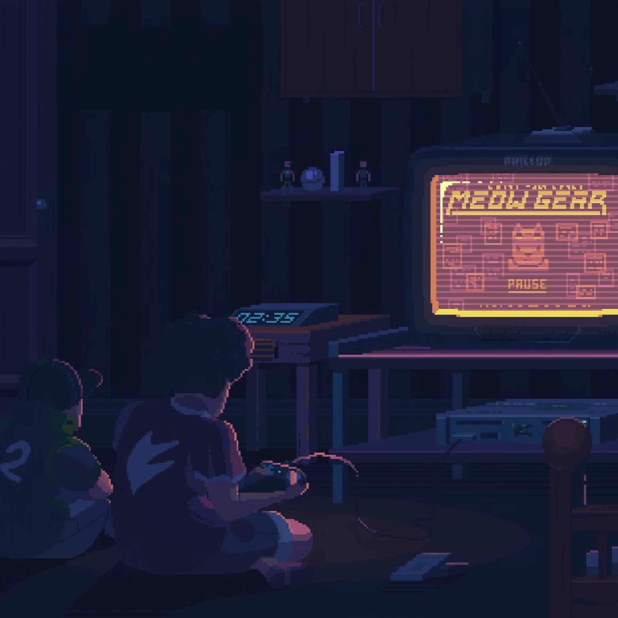 Late Night Pixel Gaming Room (Live) - Seelen Behang