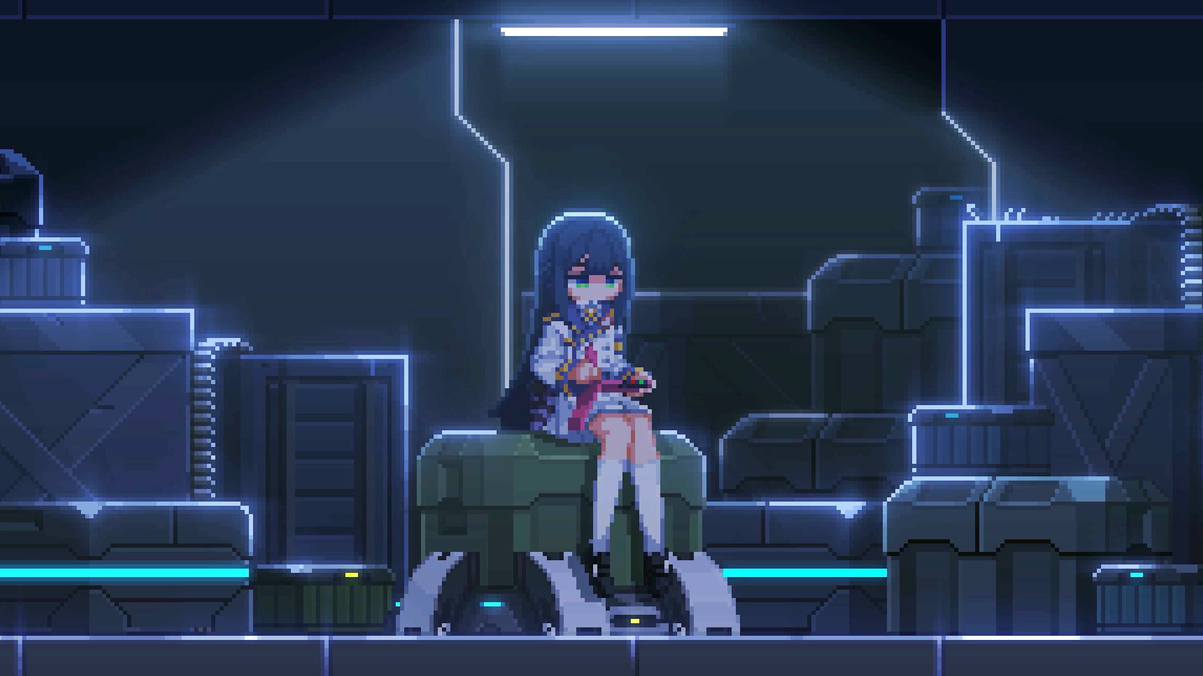 Pixel Anime Cyberpunk Girl Lab (Live) - Wallpaper screenshot - Seelen UI