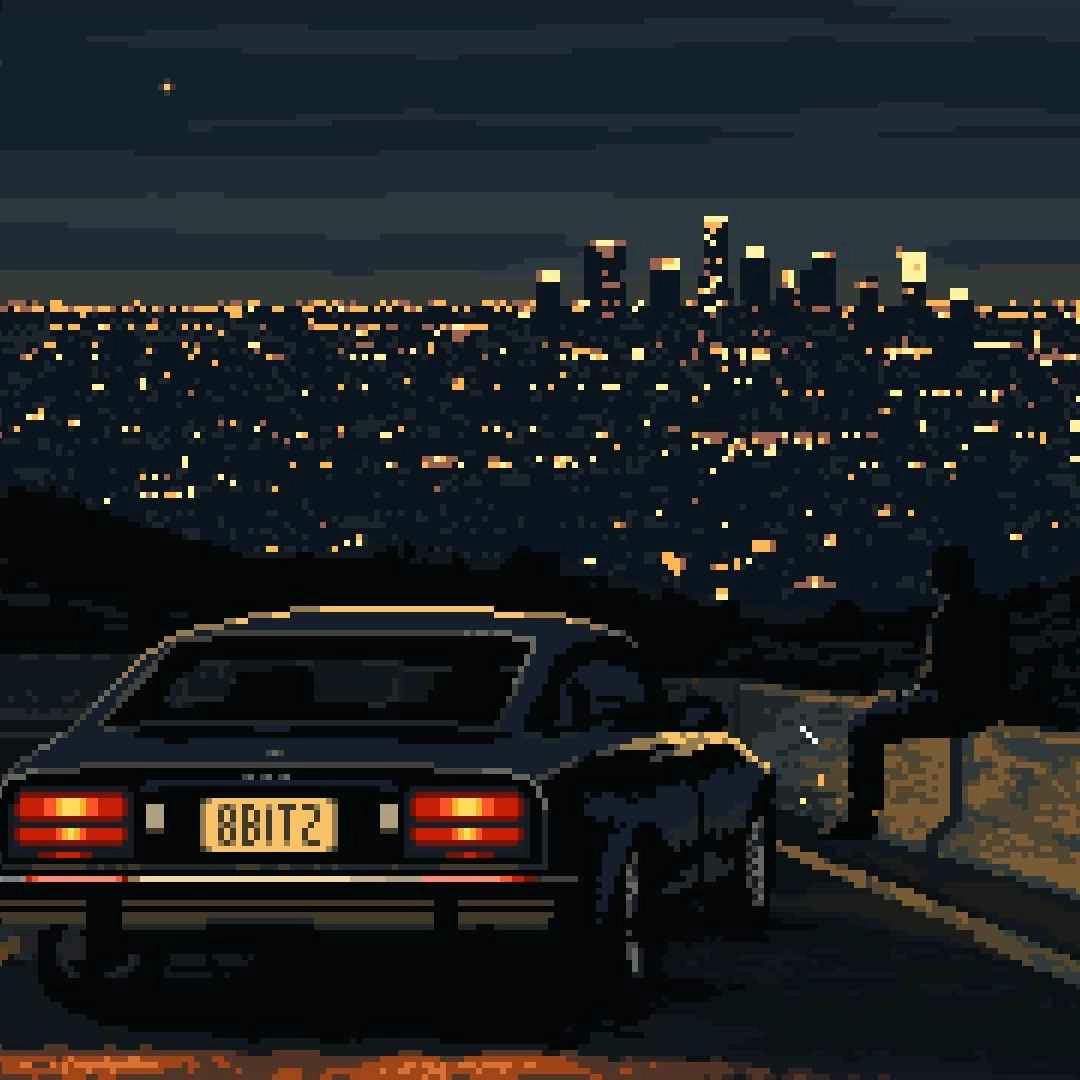 Midnight City Drive Pixel Art (Live) - Seelen Behang
