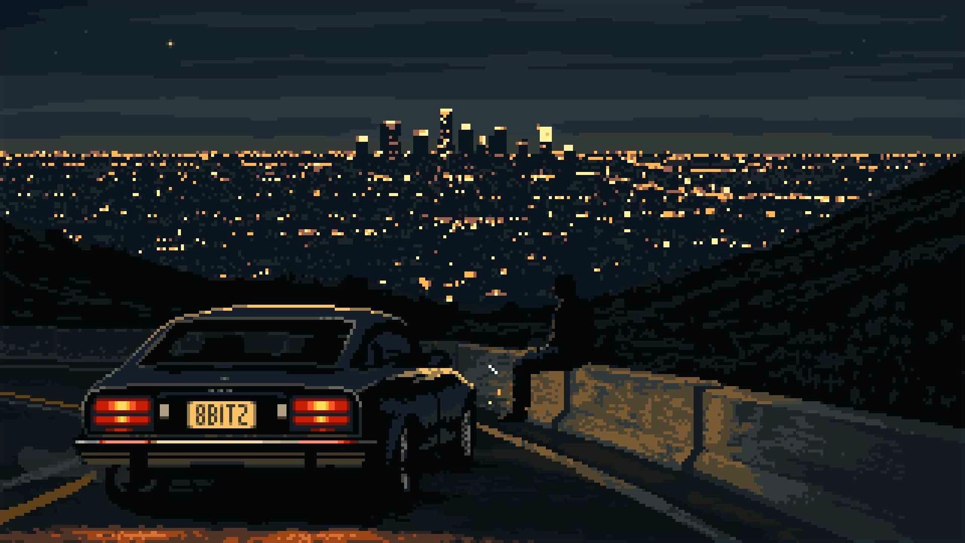 Midnight City Drive Pixel Art (Live) - Wallpaper screenshot - Seelen UI