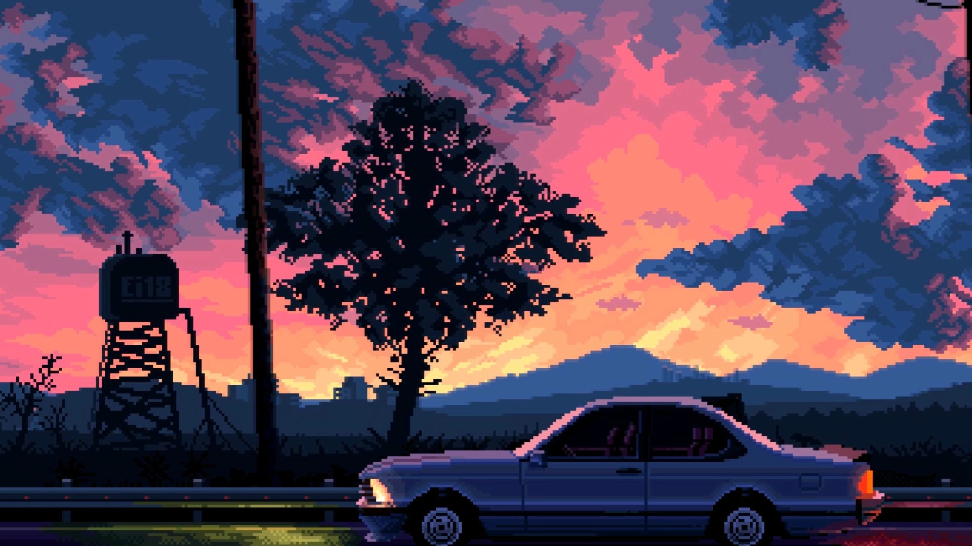 Retro Sunset Pixel Car (Live) banner
