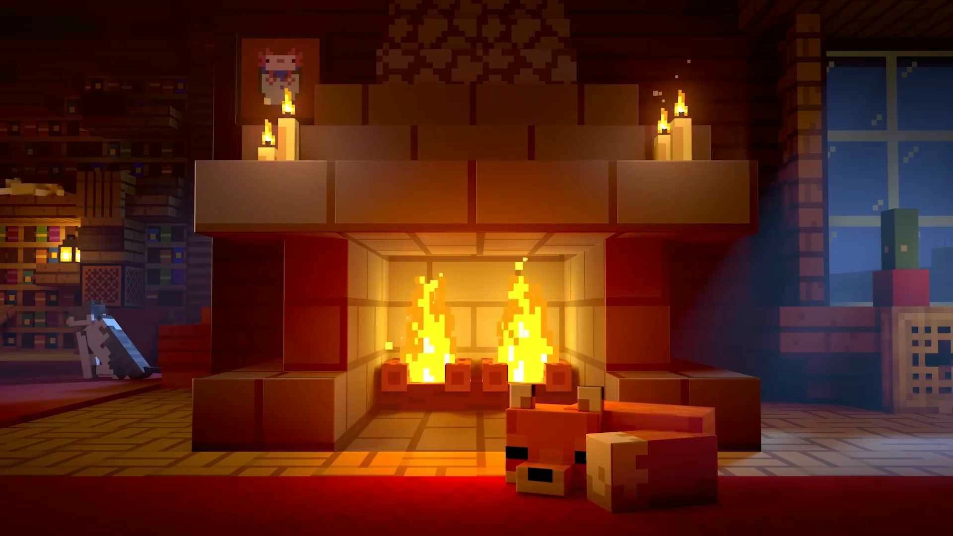 Minecraft Cozy Fireplace (Live) - Wallpaper screenshot - Seelen UI