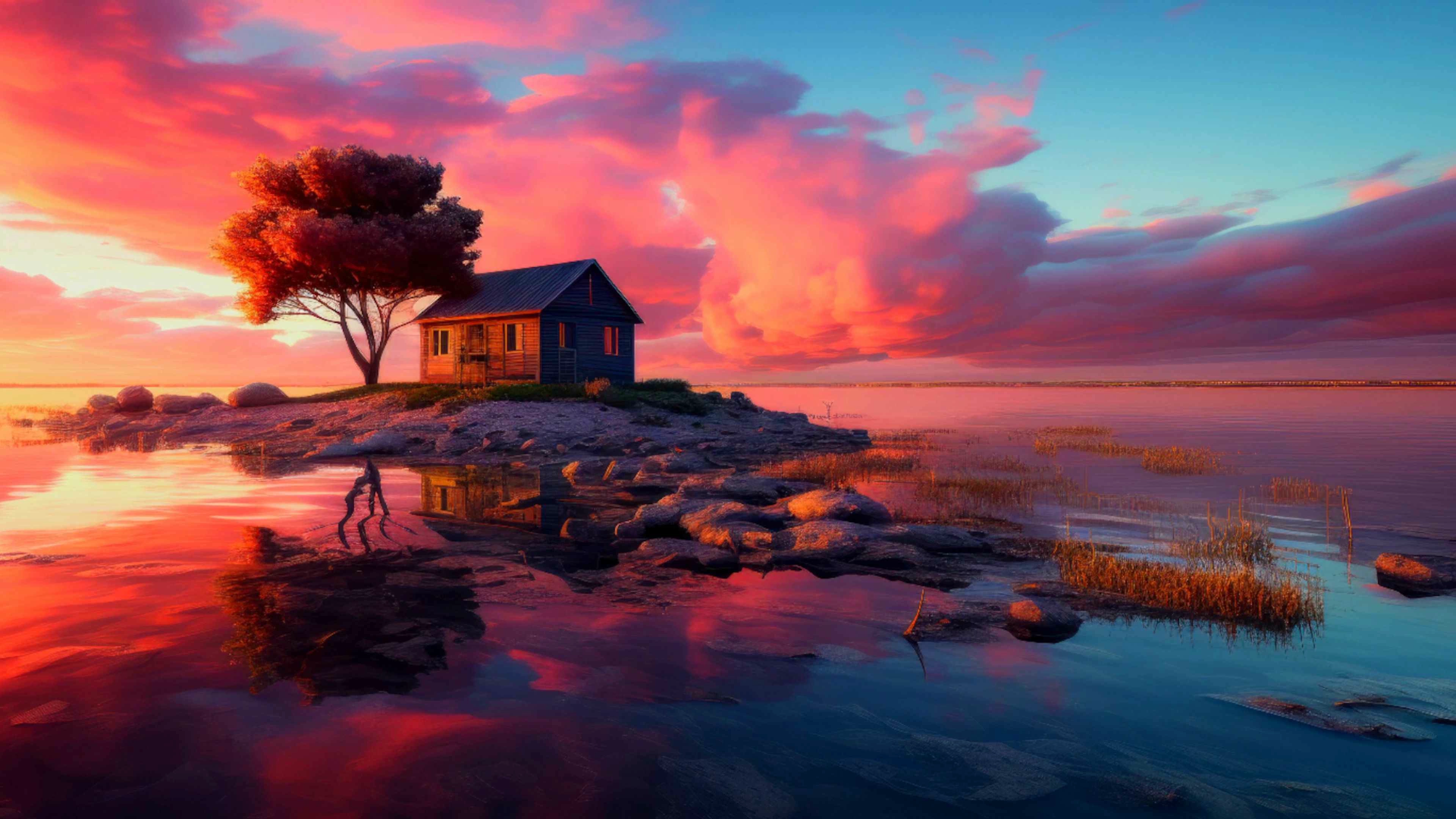Island Sunset Cabin (Live) - Wallpaper screenshot - Seelen UI