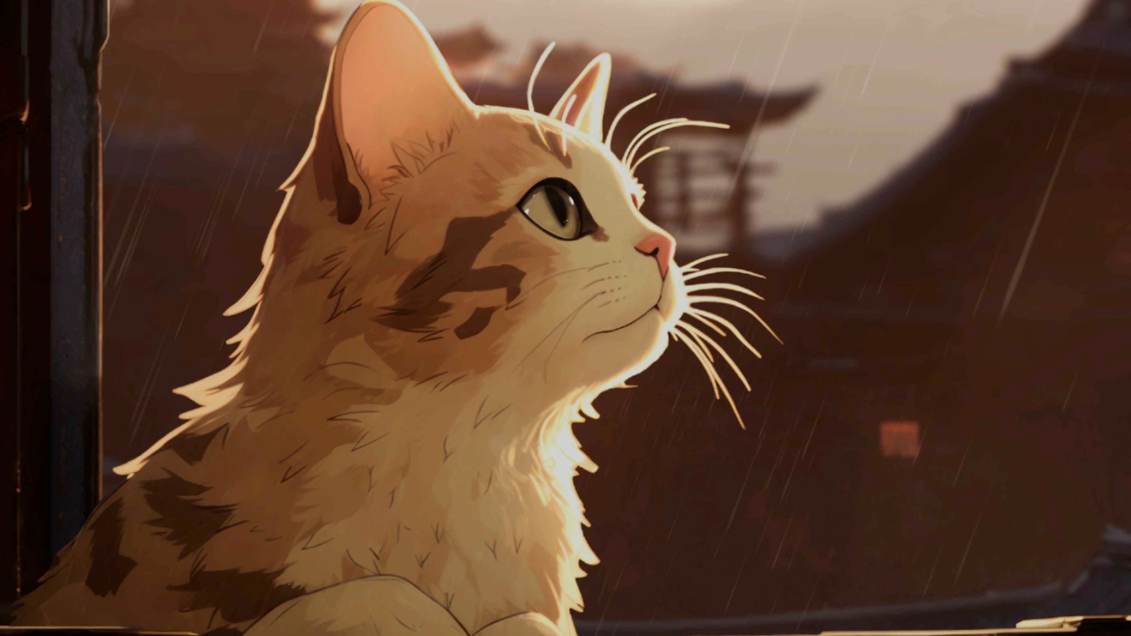 Cat under rain (Live) - Wallpaper screenshot - Seelen UI