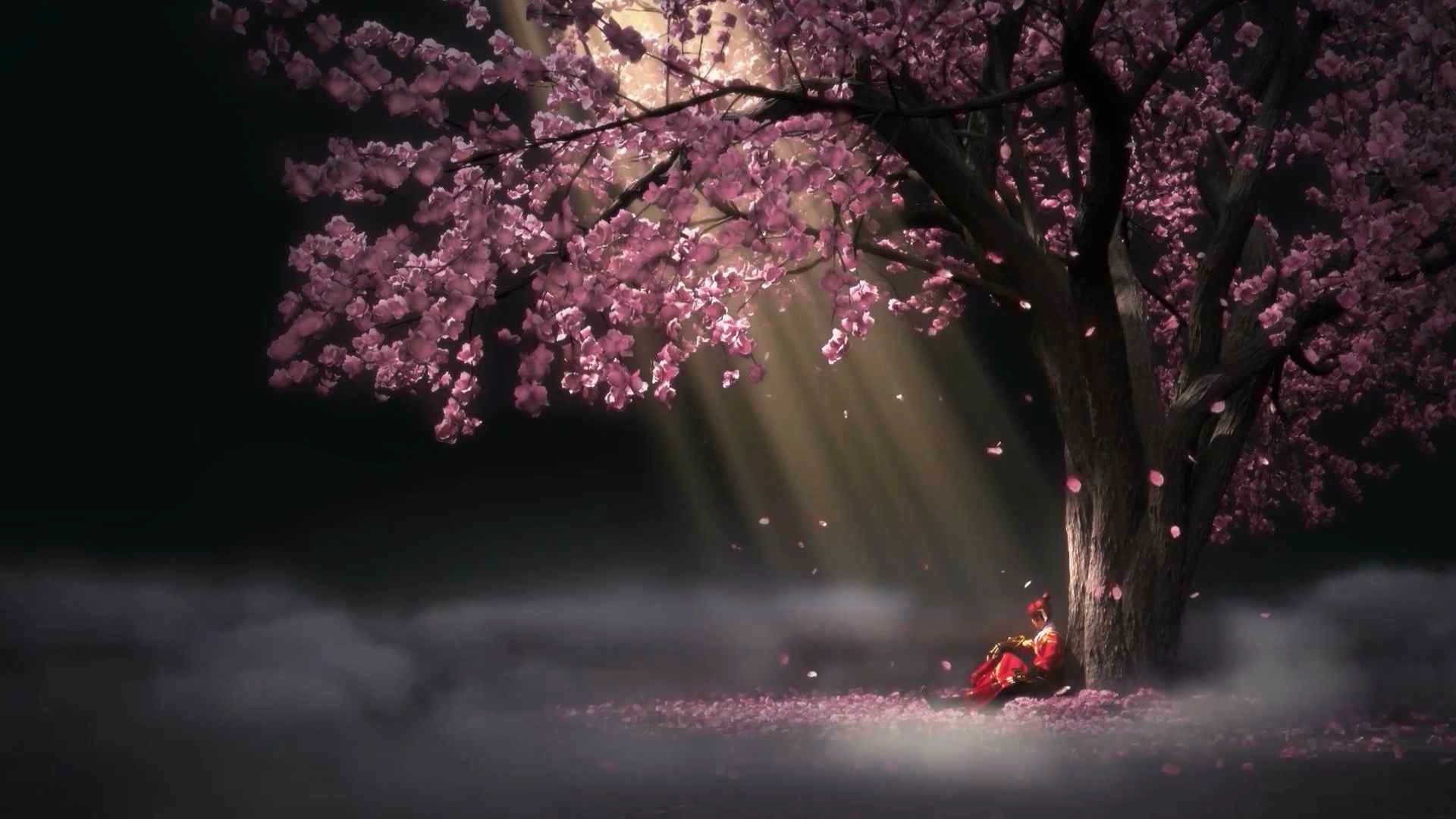Cherry Blossom Falling Girl (Live) - Wallpaper screenshot - Seelen UI