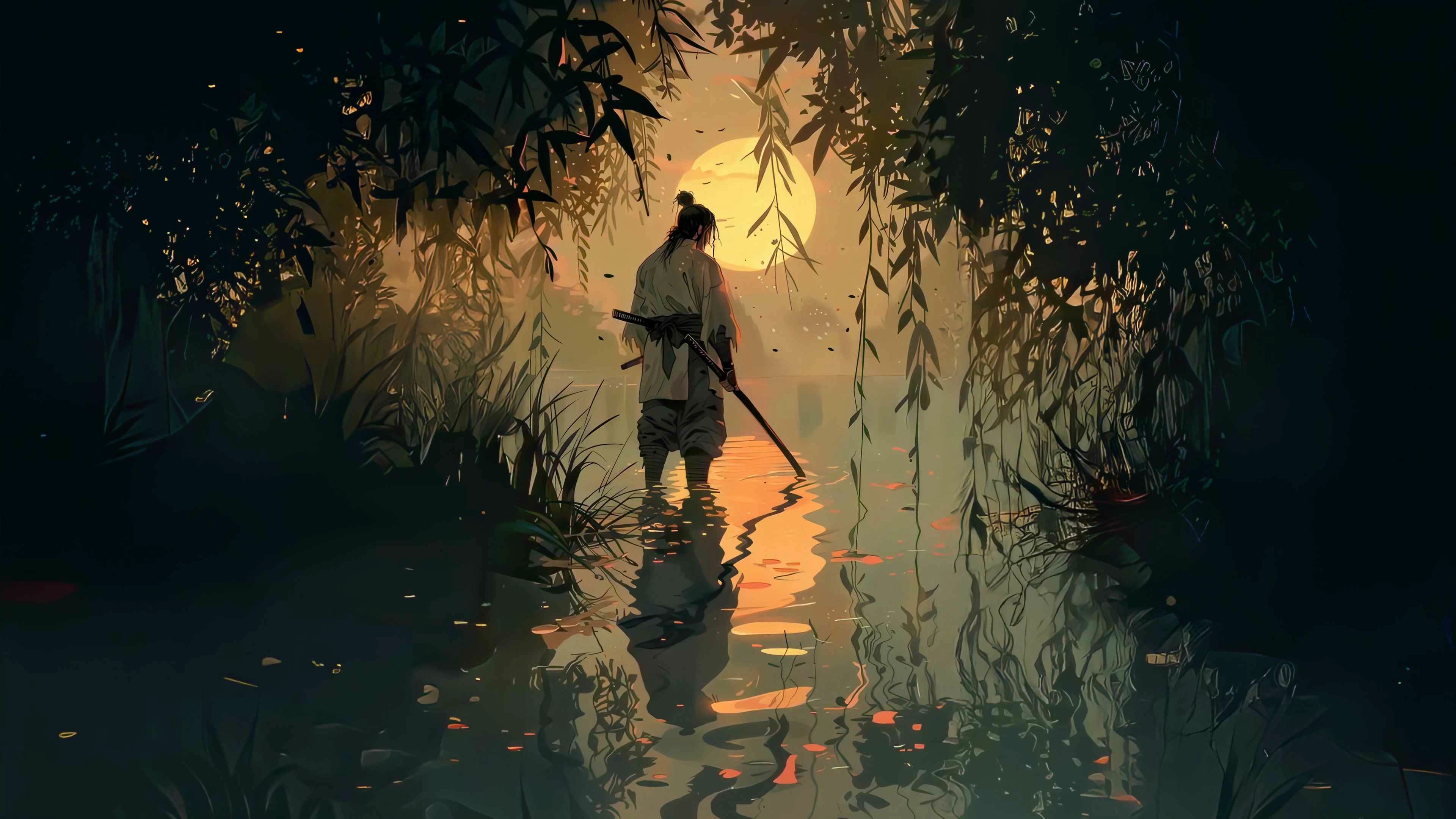 Wandering Samurai Sunset (Live) - Wallpaper screenshot - Seelen UI