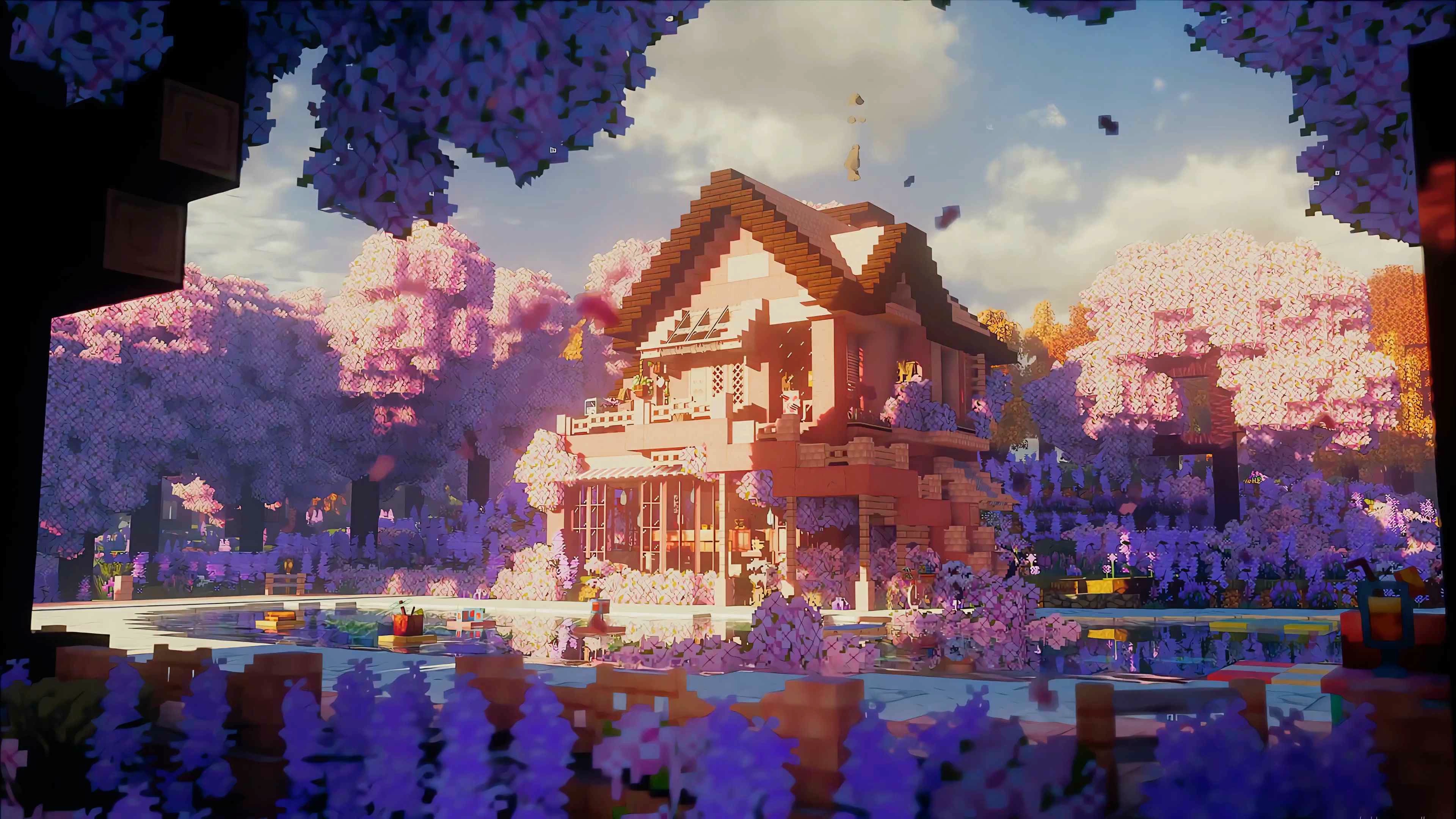 Sakura Blossom House {Minecraft} (Live) - Wallpaper screenshot - Seelen UI