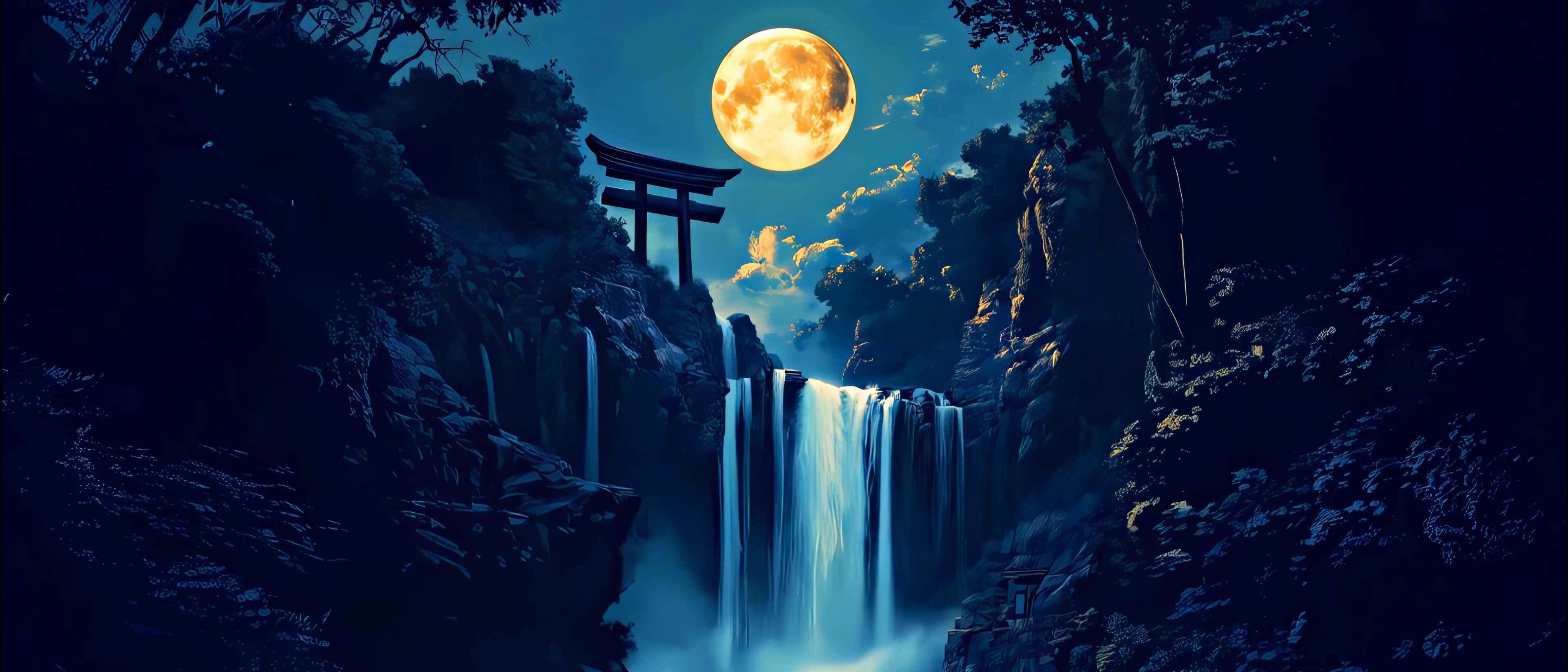 Waterfall & Torii Gate at Night (Live) banner