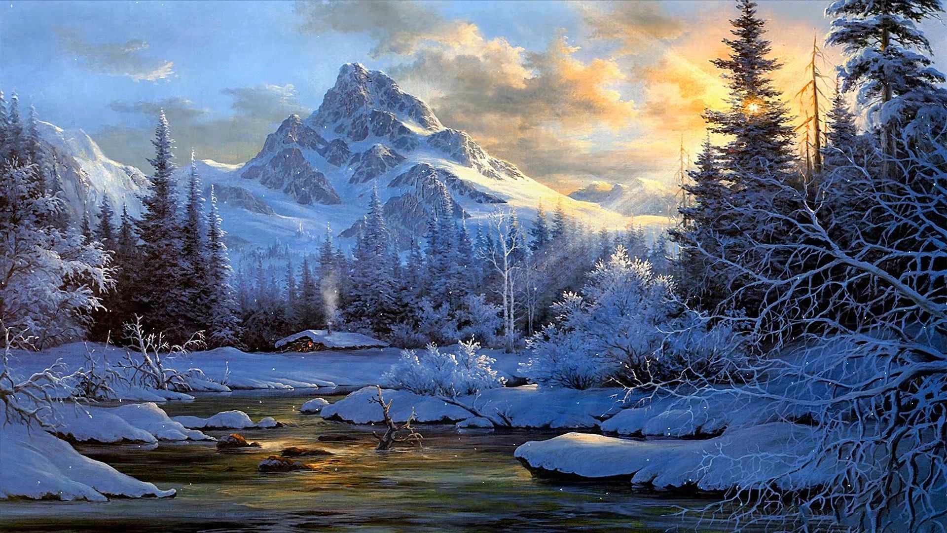 Mountain Sunset (Snow) - Wallpaper screenshot - Seelen UI