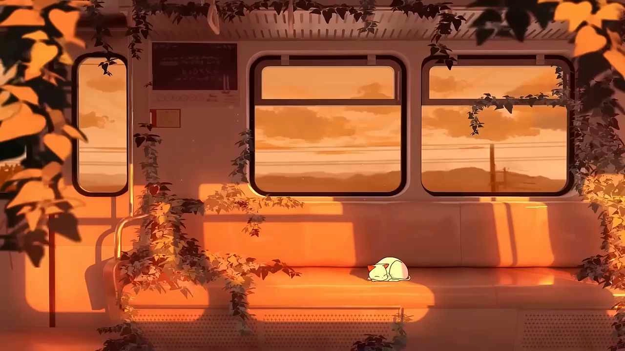 Chill cat in a train (Live) - Wallpaper screenshot - Seelen UI