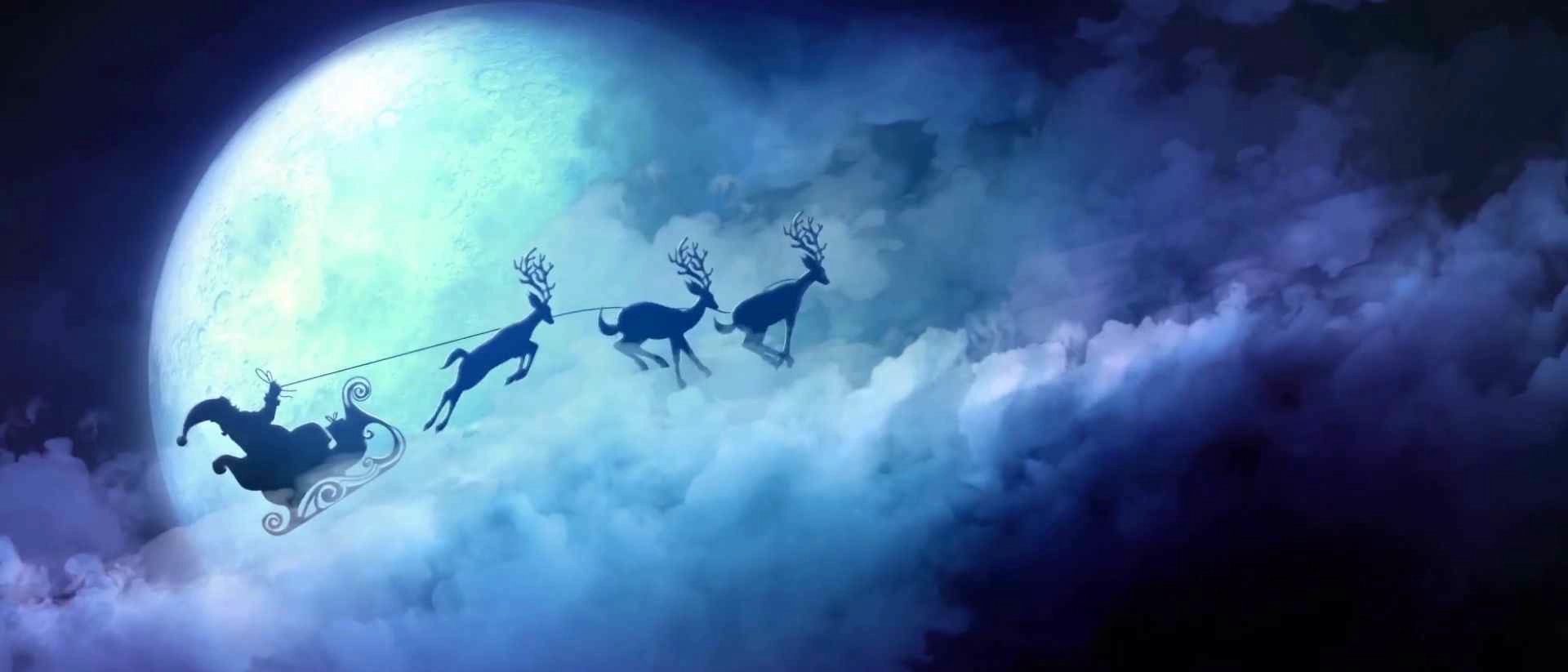 Santa And Reindeer Flying In Clouds (Live) banner