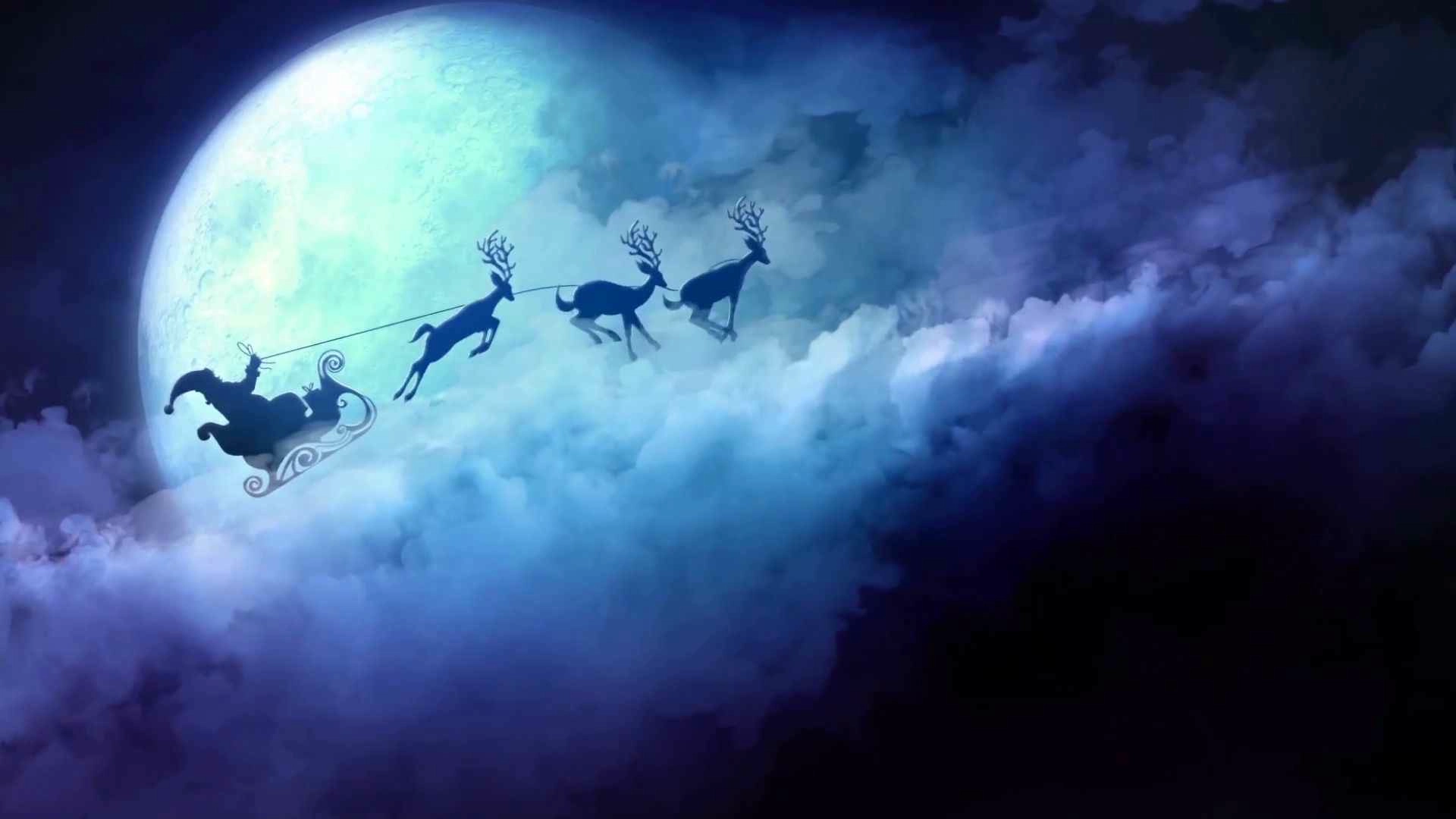 Santa And Reindeer Flying In Clouds (Live) - Wallpaper screenshot - Seelen UI