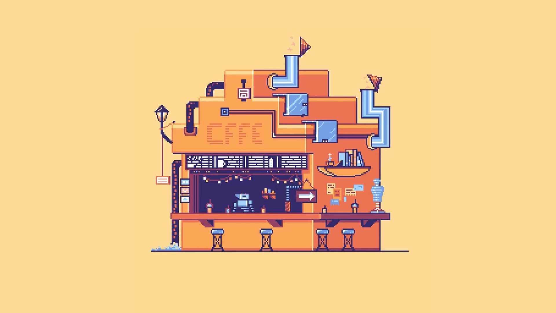 Cyberpunk Coffee Stand (Minimalist) - Wallpaper screenshot - Seelen UI