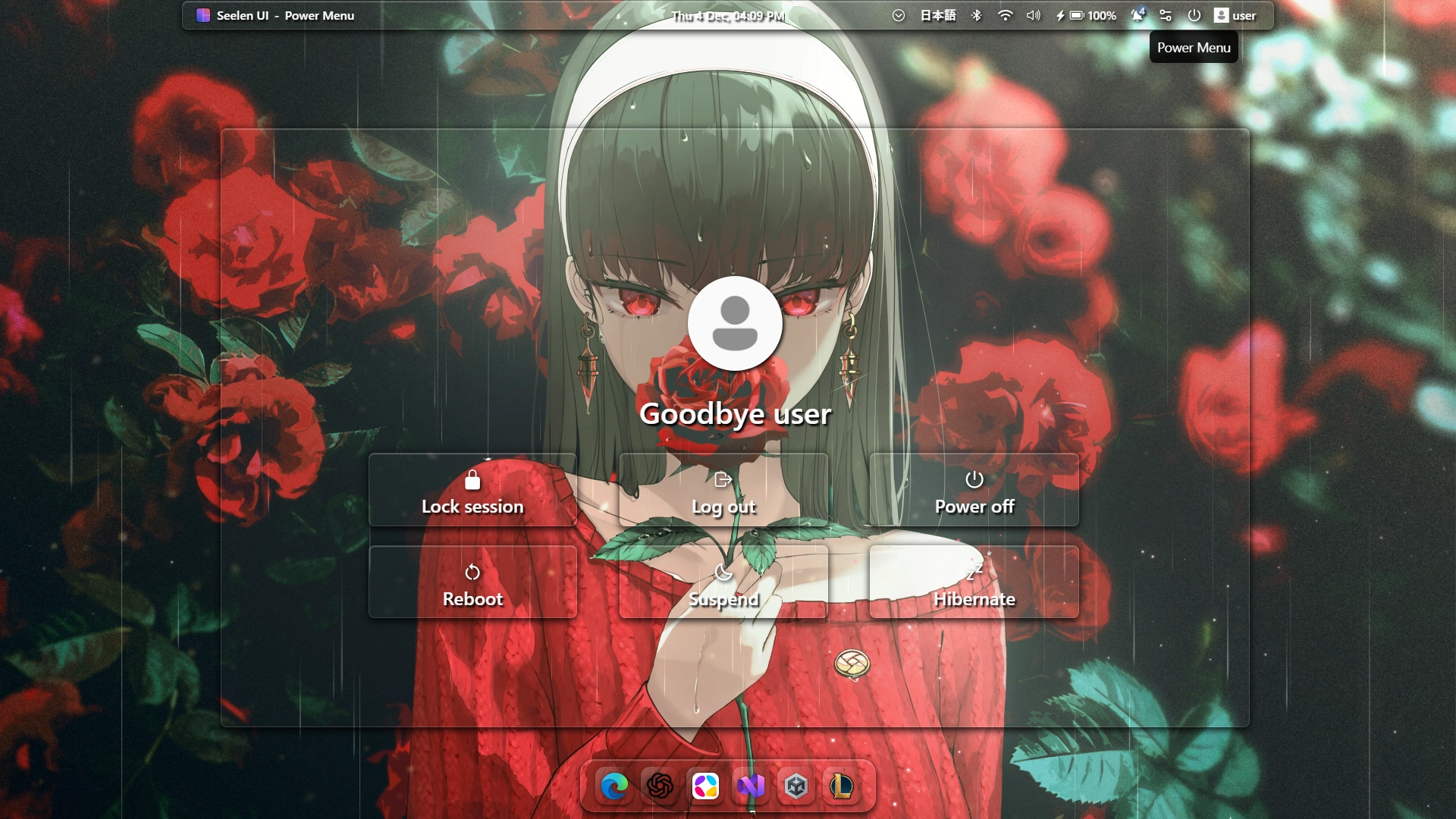 Customizable Clean Glass Power Menu - Theme screenshot - Seelen UI