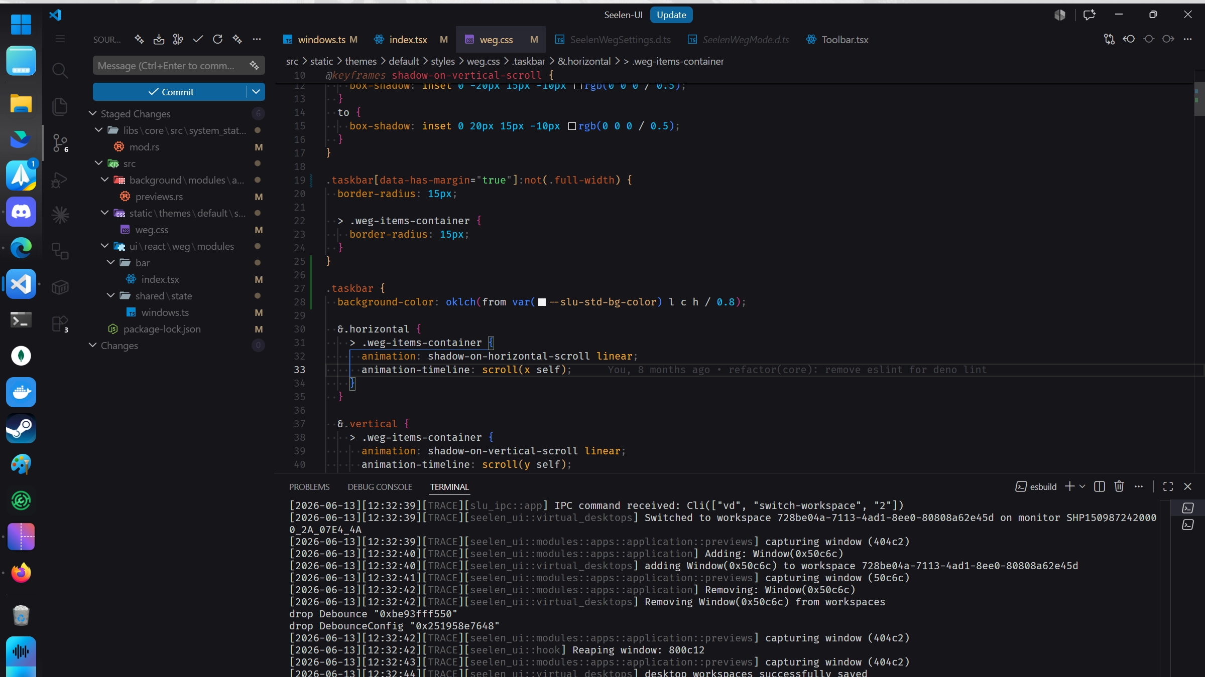 Rangi ya Upau wa Kazi Inayobadilika - Theme screenshot - Seelen UI